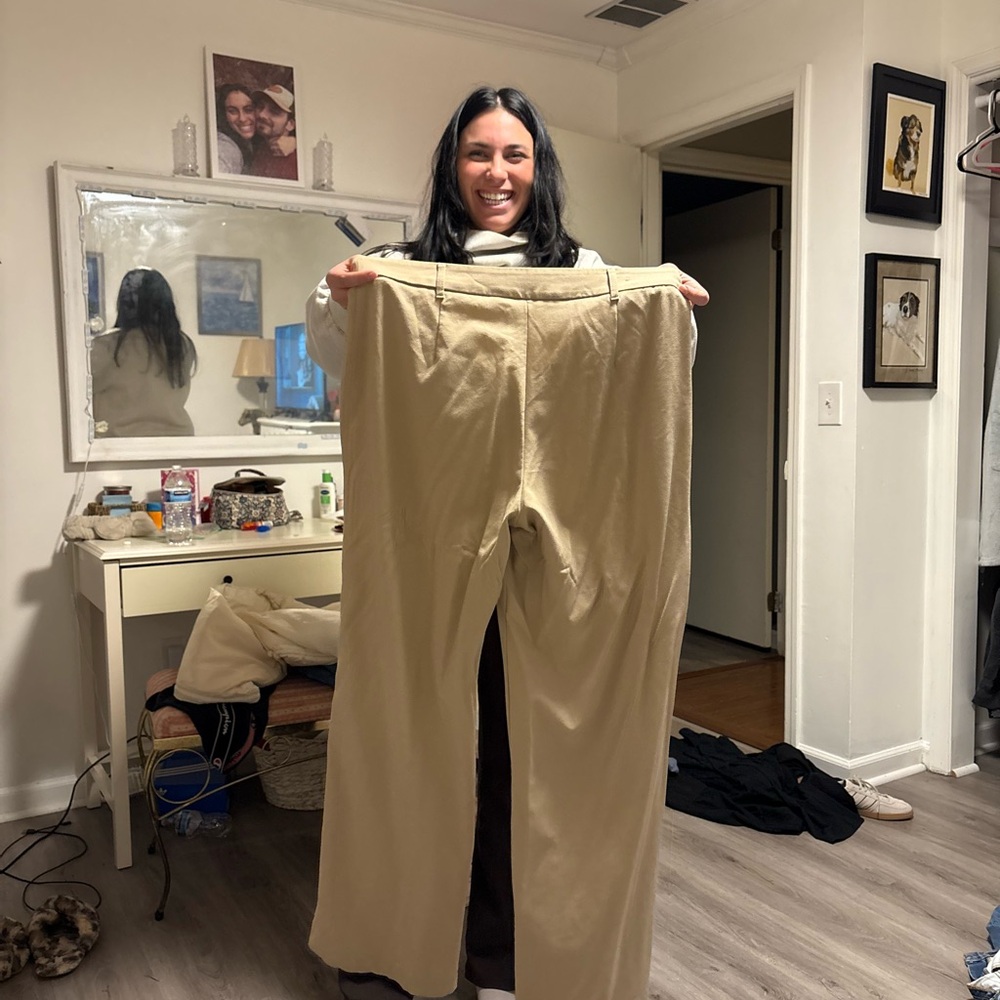 Bershka Wide-Leg Pants in Khaki Beige